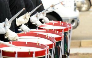 line of drums from marching band